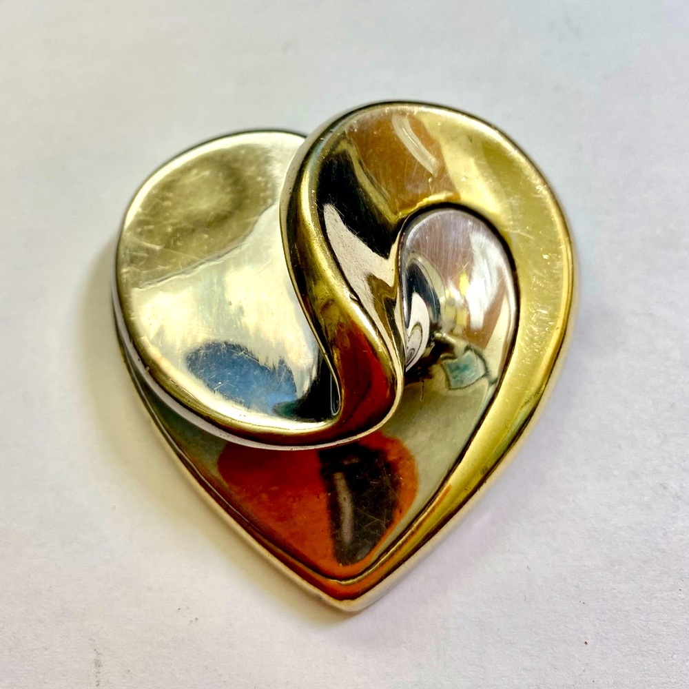 VTG Signed TITOK Sterling / Gold Puff Heart Pin / Brooch